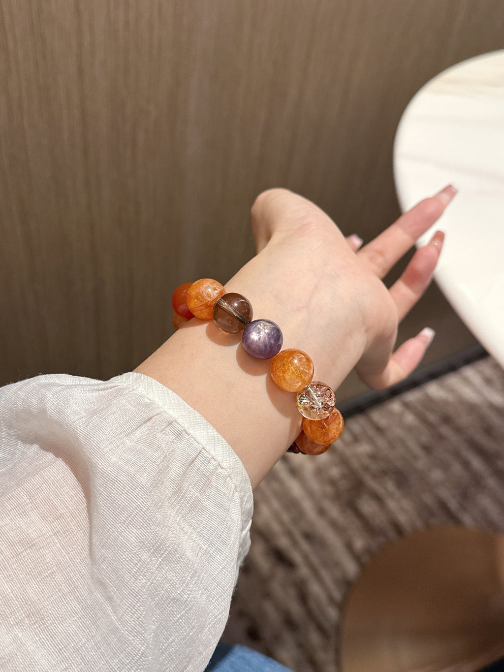 Sunstone and Clear Quartz Bracelet | Persimmon Glow