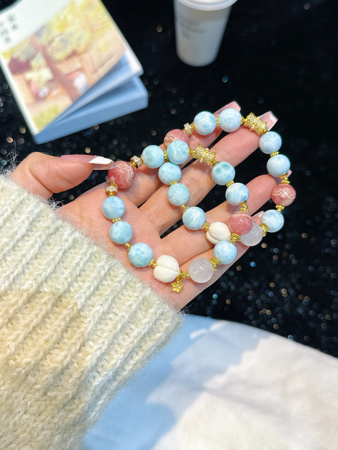 Larimar and Rhodochrosite Bracelet | Tidal Serenity