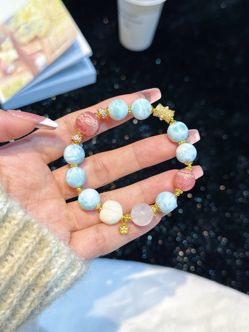 Larimar and Rhodochrosite Bracelet | Tidal Serenity