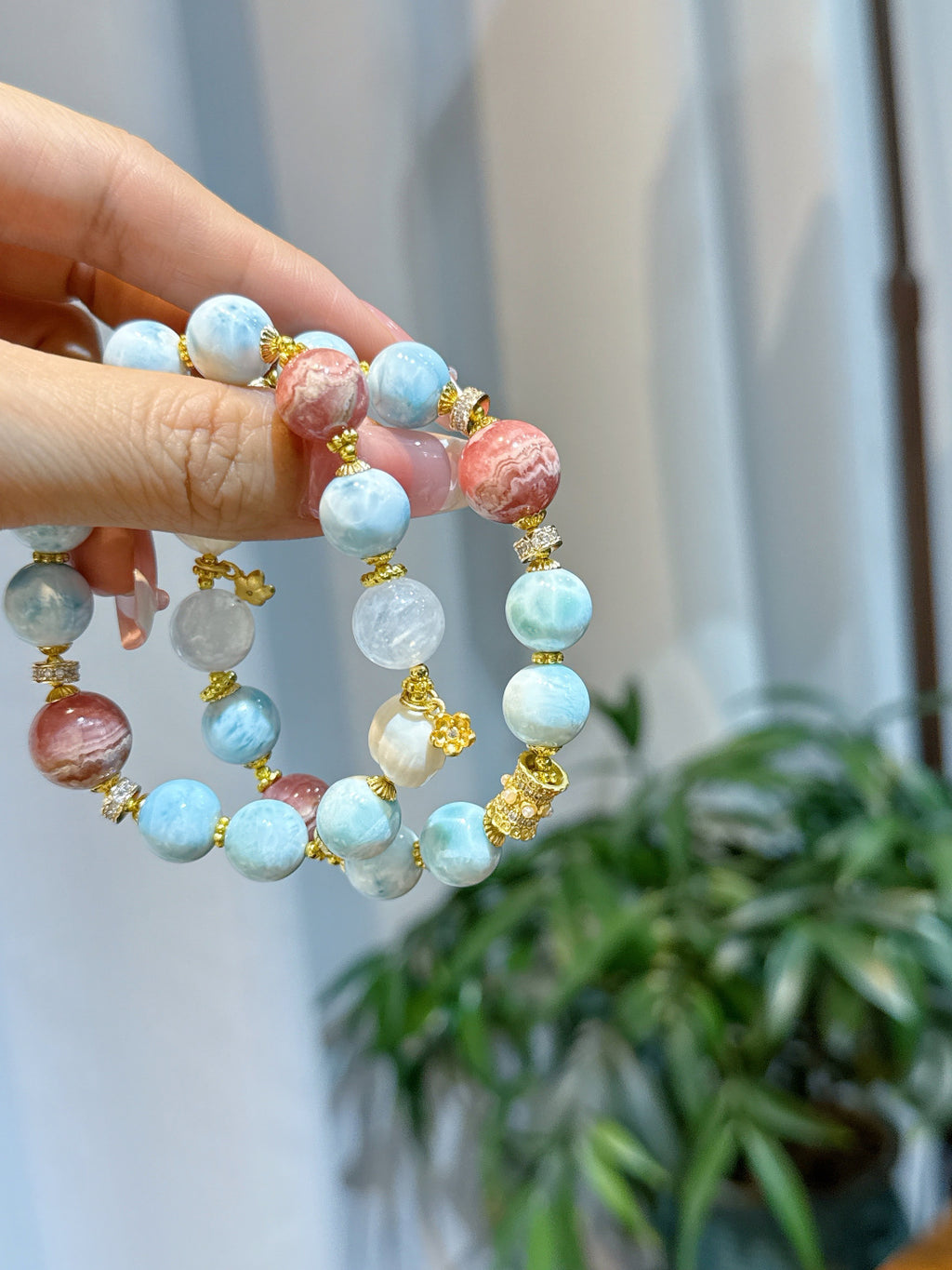 Larimar and Rhodochrosite Bracelet | Tidal Serenity
