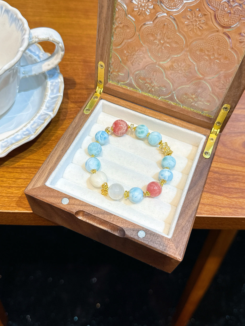 Larimar and Rhodochrosite Bracelet | Tidal Serenity