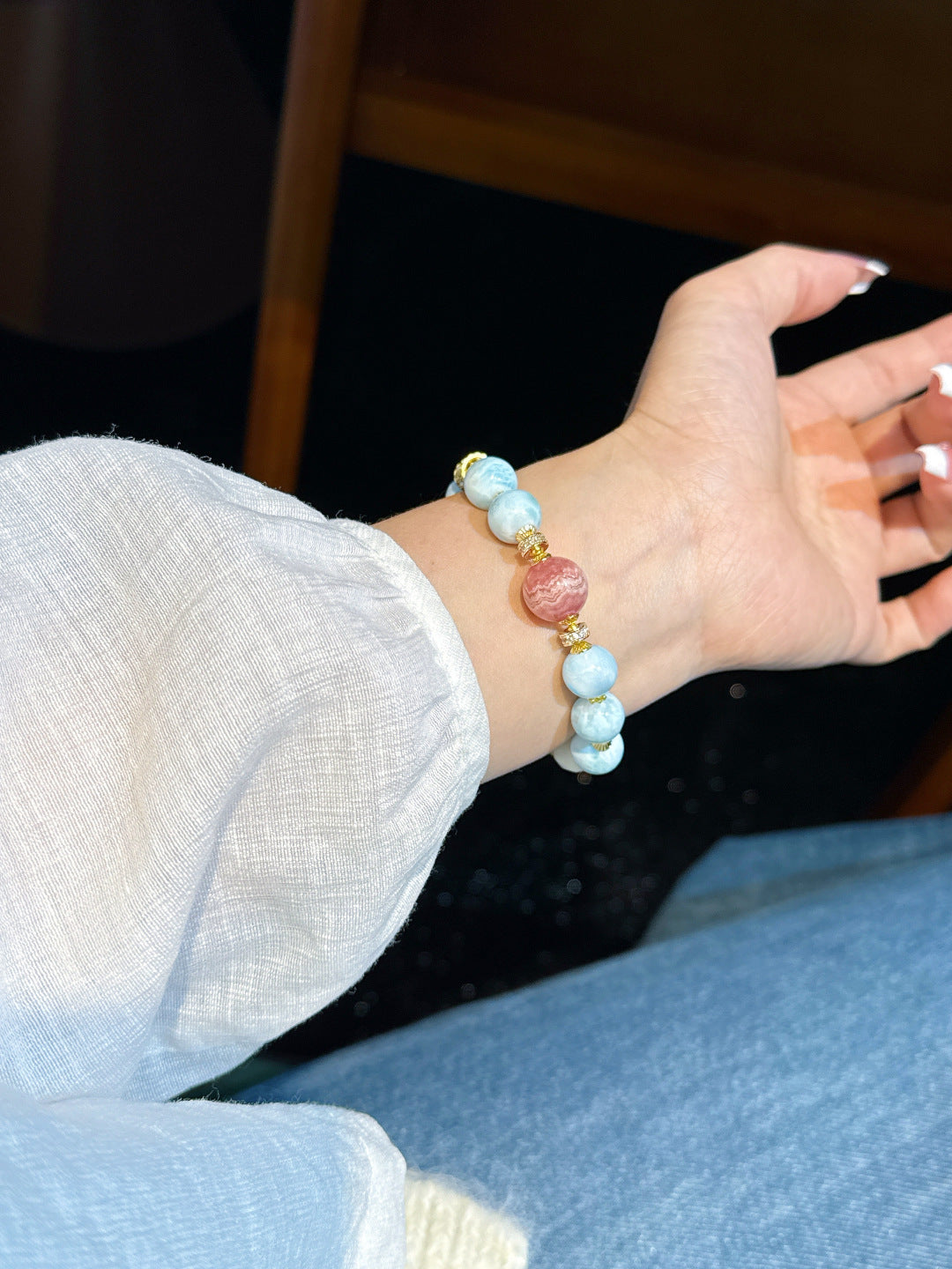 Larimar and Rhodochrosite Bracelet | Tidal Serenity