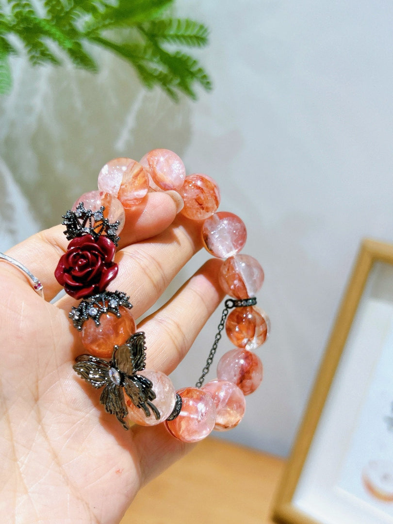 Handmade Strawberry Quartz Bracelet | Crimson Whisper