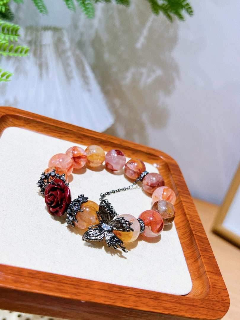 Handmade Strawberry Quartz Bracelet | Crimson Whisper