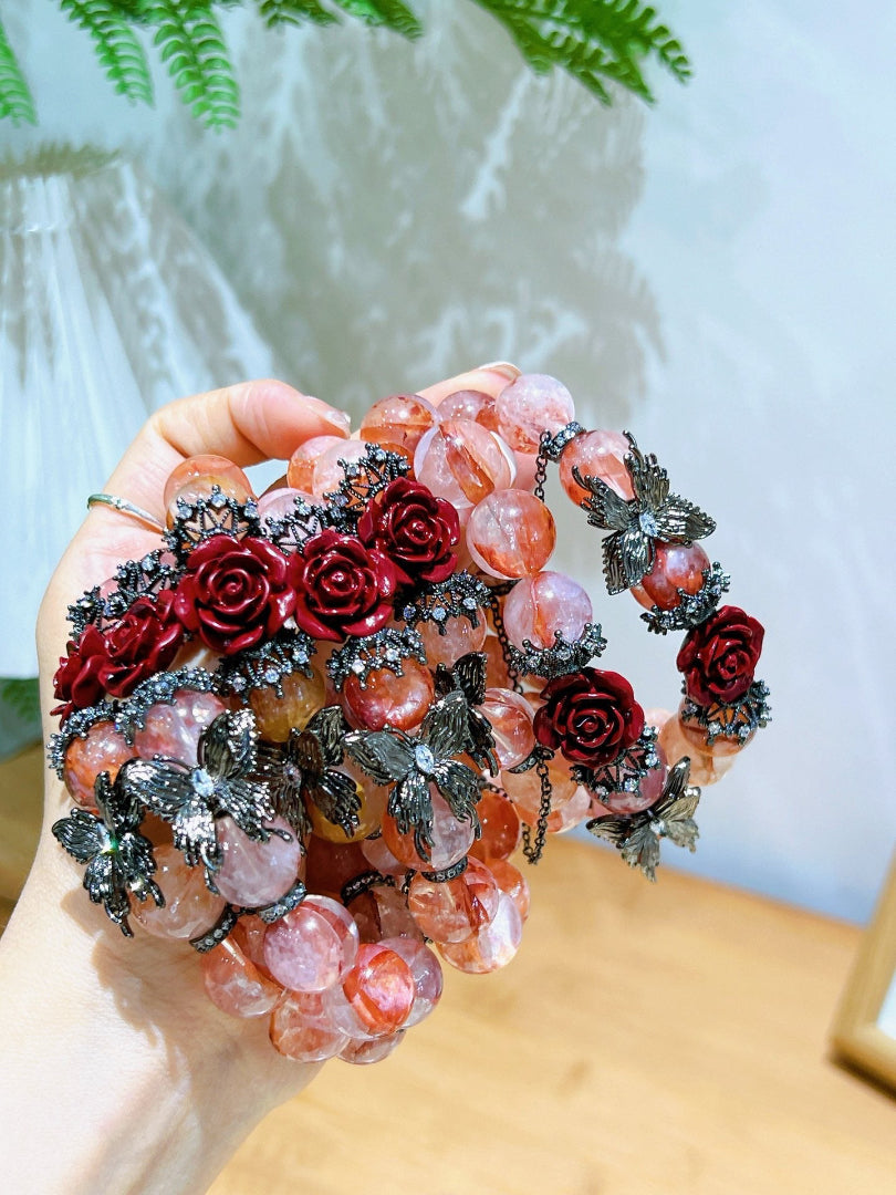 Handmade Strawberry Quartz Bracelet | Crimson Whisper