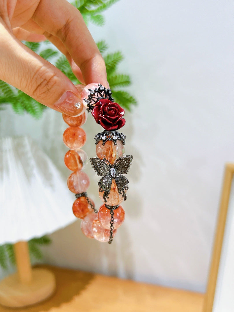 Handmade Strawberry Quartz Bracelet | Crimson Whisper