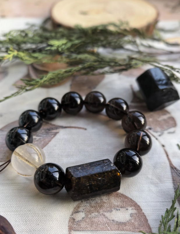 Raw Faceted Black Tourmaline Bracelet | Dark Interval