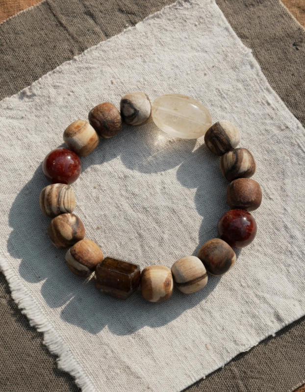 Faceted Clear Quartz and Jasper Bracelet | Strata Path