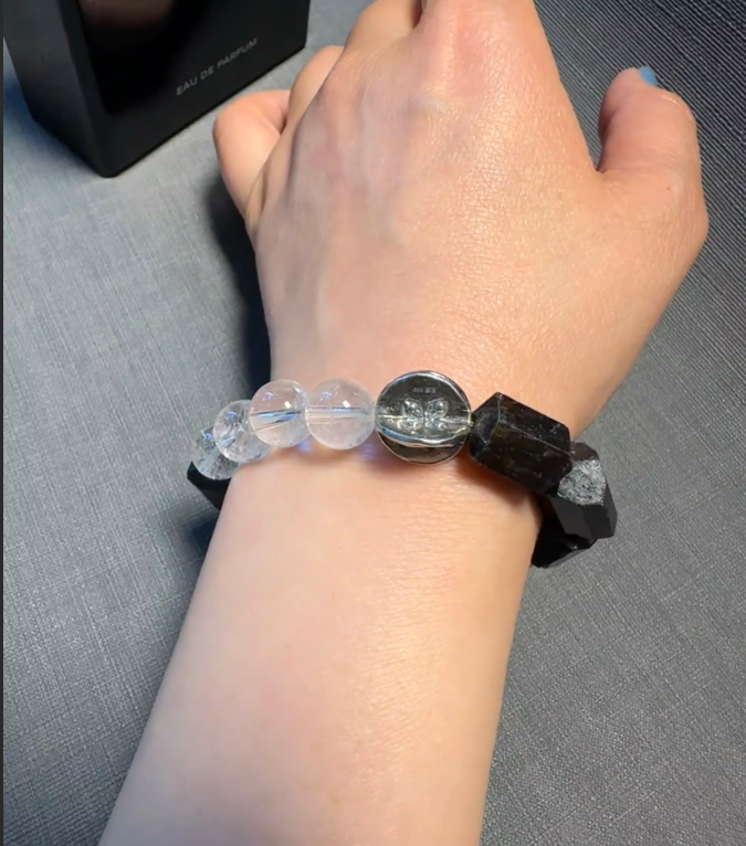 Black Tourmaline and Clear Quartz Bracelet for Grounding | Night Axis