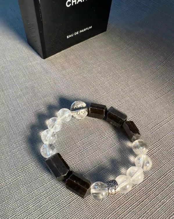 Black Tourmaline and Clear Quartz Bracelet for Grounding | Night Axis