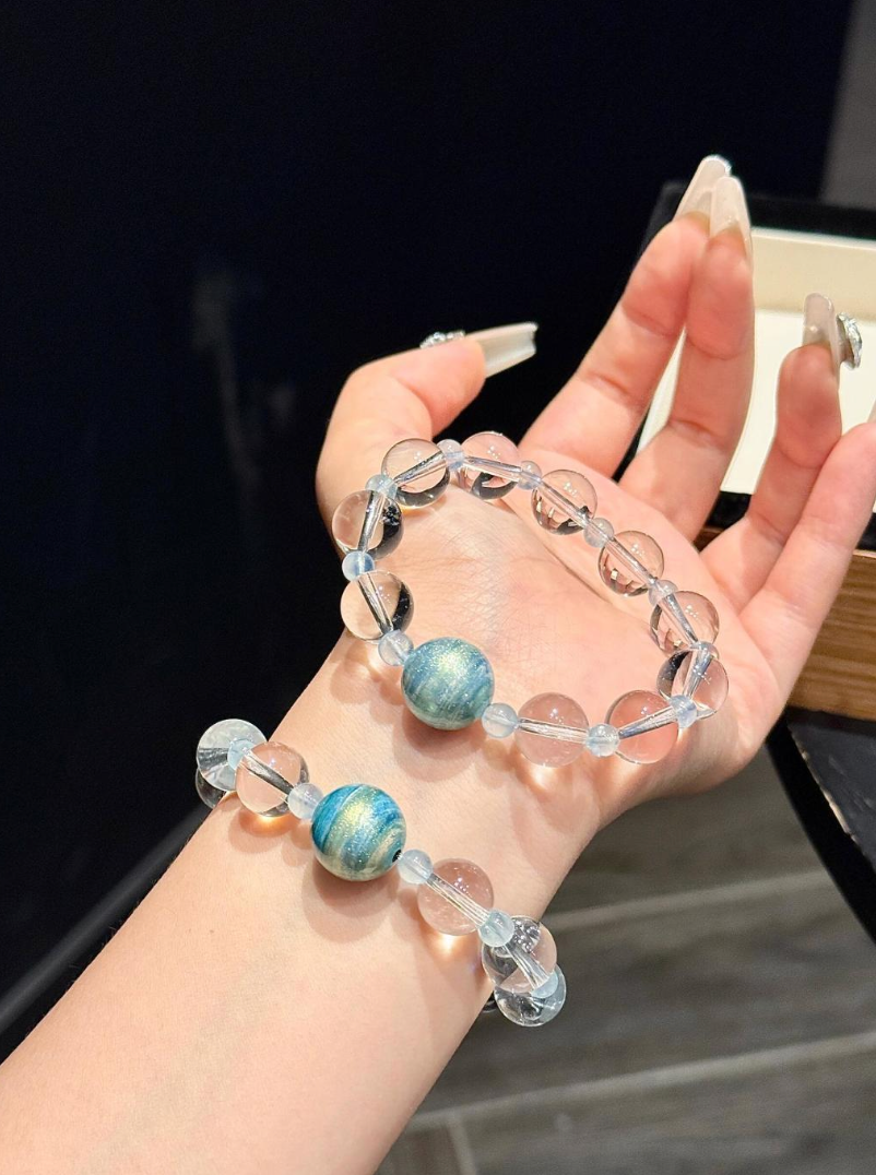 Aquamarine and Clear Quartz Bracelet for Calm | Sea Glass Orbit