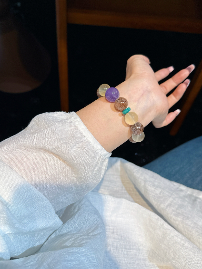 Beaded Rutilated Quartz Bracelet | Mineral Chorus