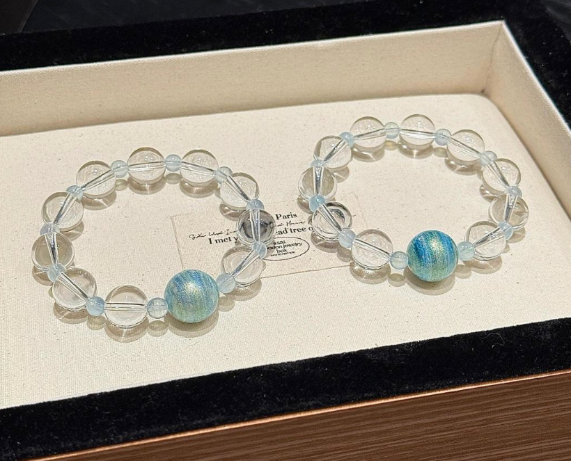 Aquamarine and Clear Quartz Bracelet for Calm | Sea Glass Orbit