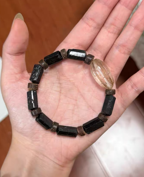 Black Tourmaline and Clear Quartz Bracelet | Buried Light