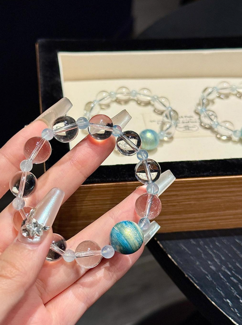 Aquamarine and Clear Quartz Bracelet for Calm | Sea Glass Orbit