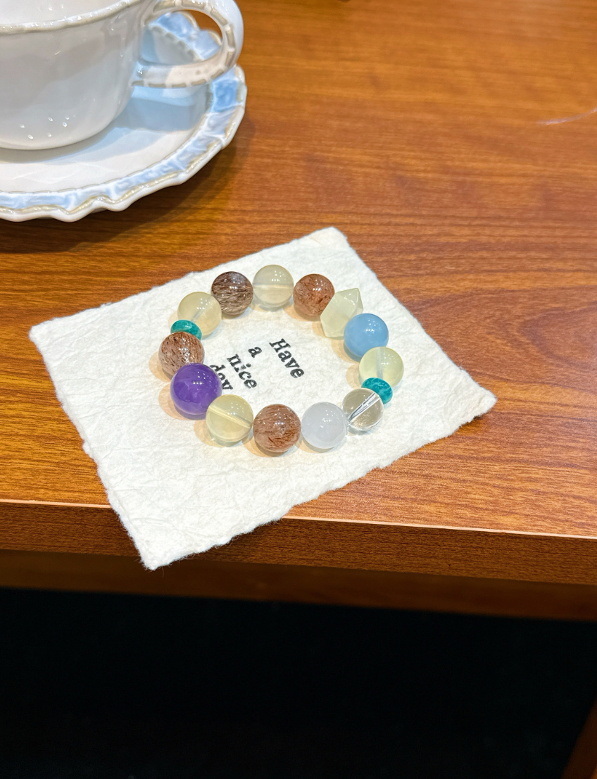 Beaded Rutilated Quartz Bracelet | Mineral Chorus