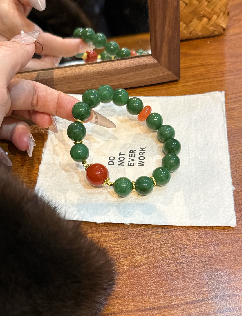 Jade and Cinnabar Bracelet | Green Talisman