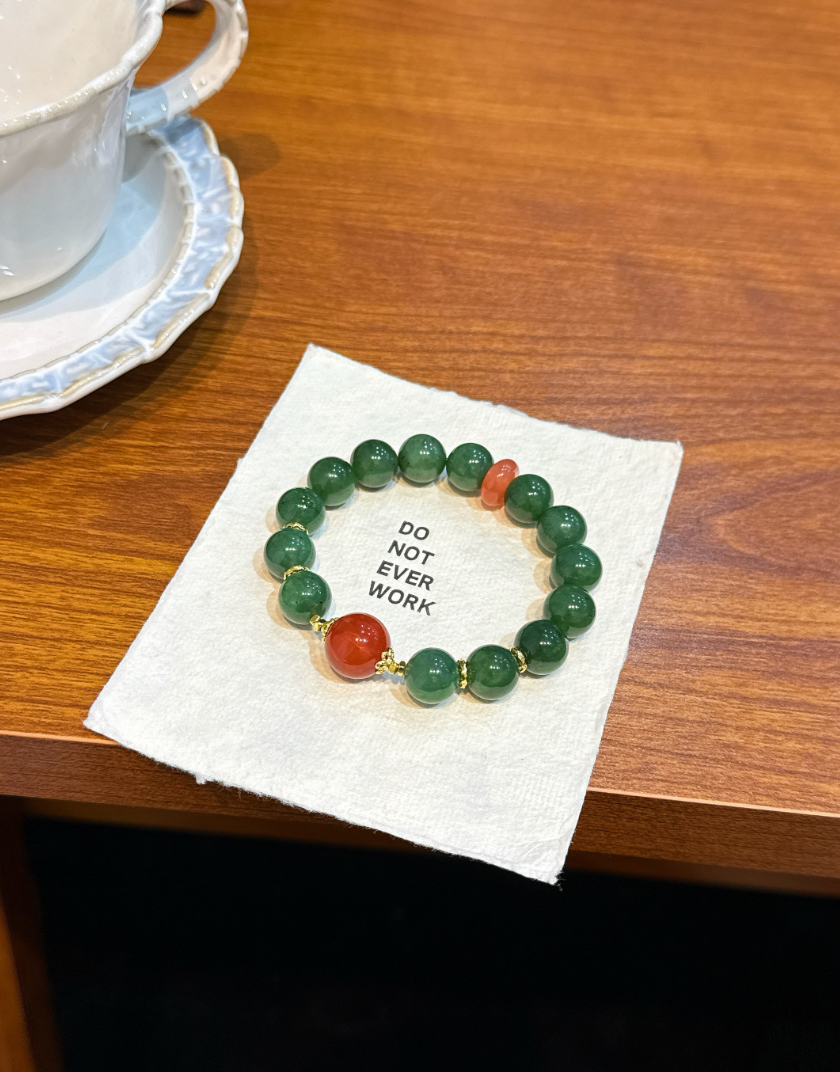 Jade and Cinnabar Bracelet | Green Talisman