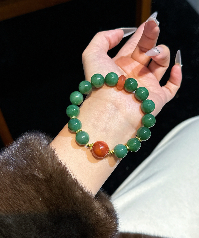 Jade and Cinnabar Bracelet | Green Talisman