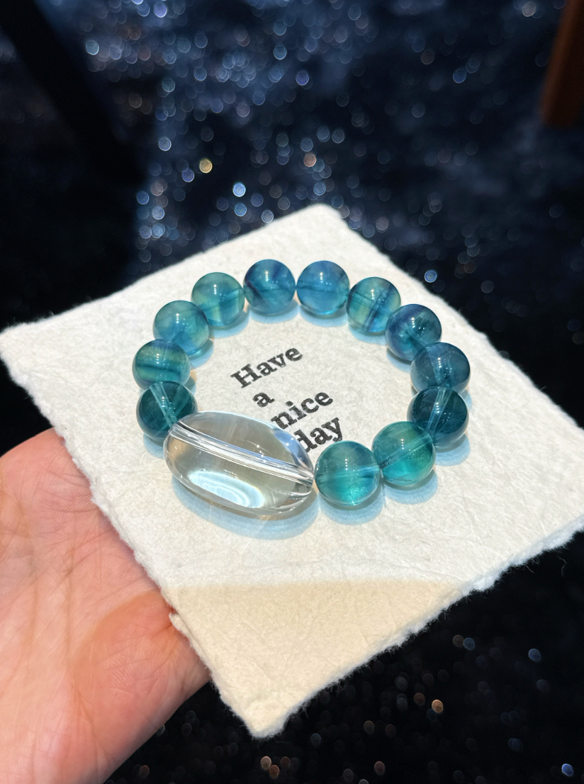 Fluorite and Clear Quartz Bracelet | Blue Passage