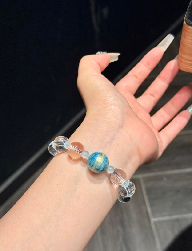 Aquamarine and Clear Quartz Bracelet for Calm | Sea Glass Orbit