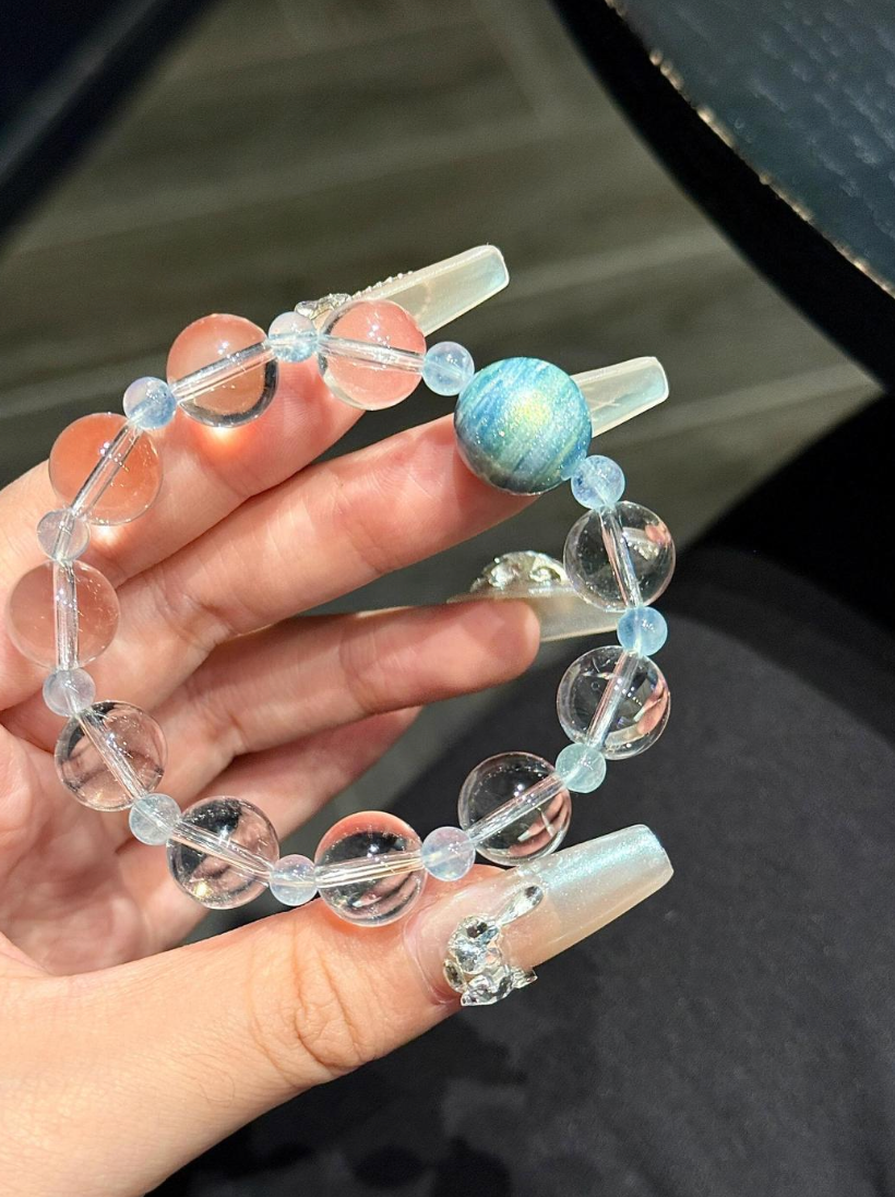 Aquamarine and Clear Quartz Bracelet for Calm | Sea Glass Orbit