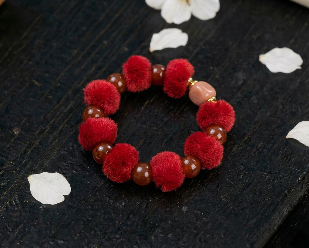 Cinnabar and Clear Quartz Bracelet | Vermilion Thread