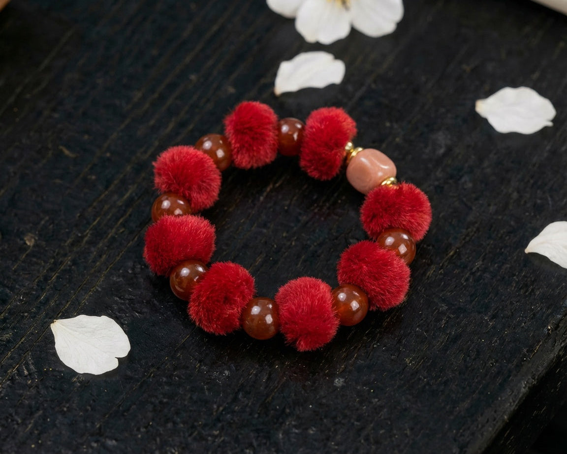 Cinnabar and Clear Quartz Bracelet | Vermilion Thread