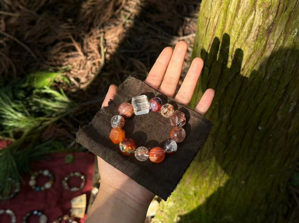 Red Agate and Clear Quartz Bracelet | Ember Strata