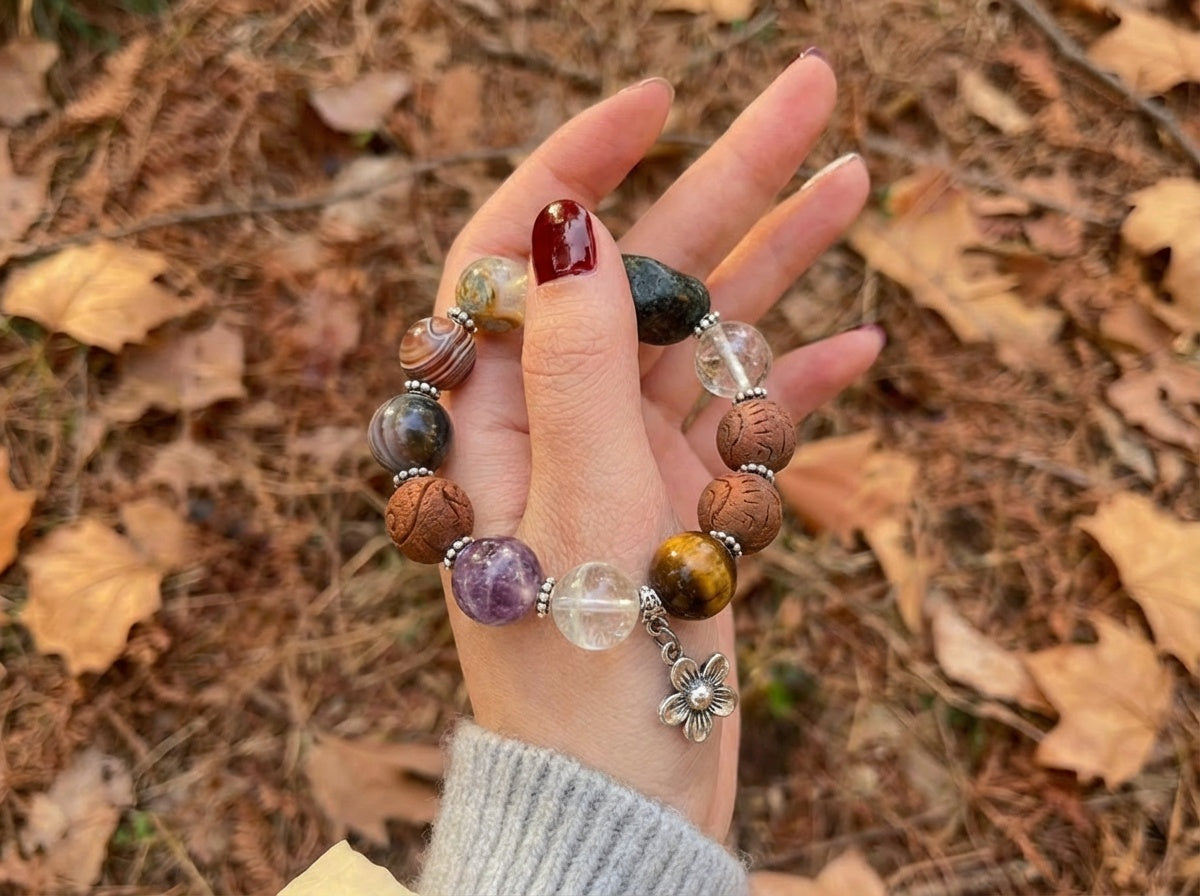 Handmade Tiger's Eye and Lava Stone Bracelet | River Archive