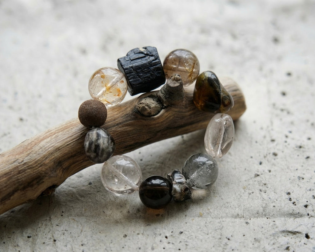 Faceted Black Tourmaline and Clear Quartz Bracelet | Stonebound Drift