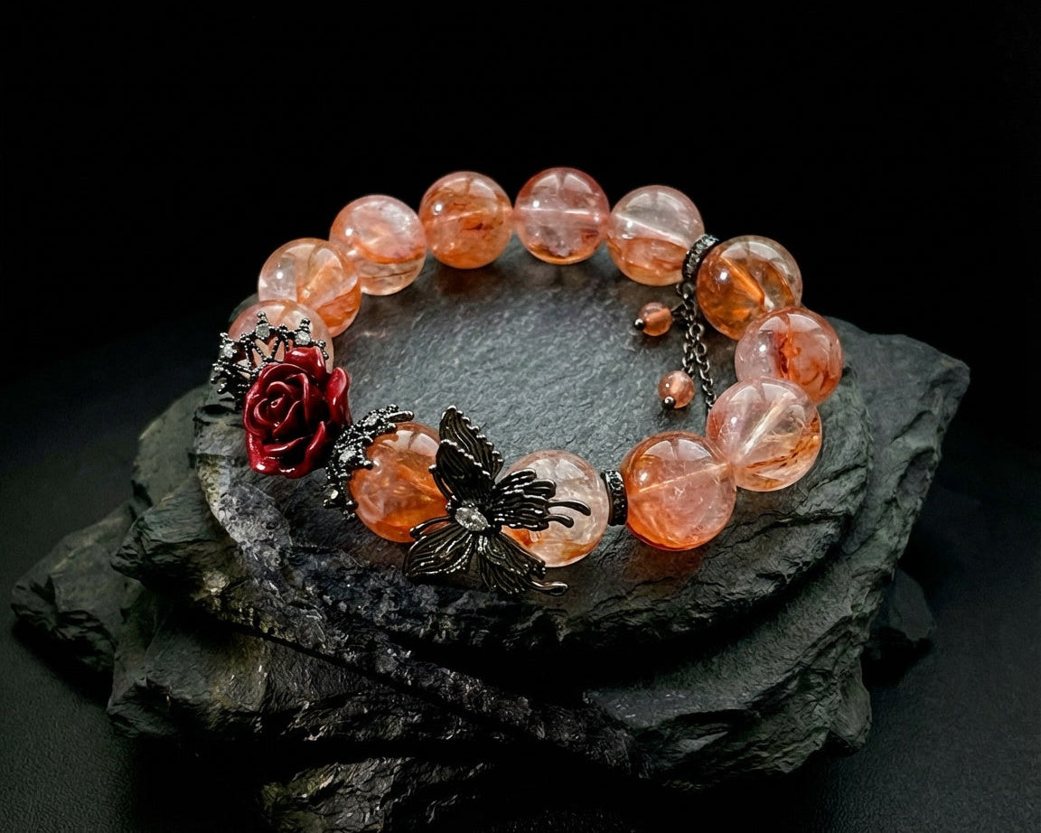 Handmade Strawberry Quartz Bracelet | Crimson Whisper