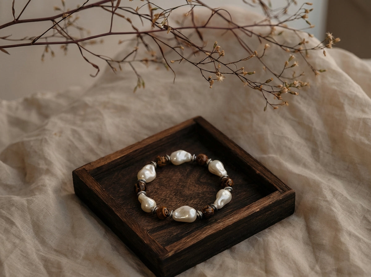 Pearl and Wood Bracelet | Soft Current