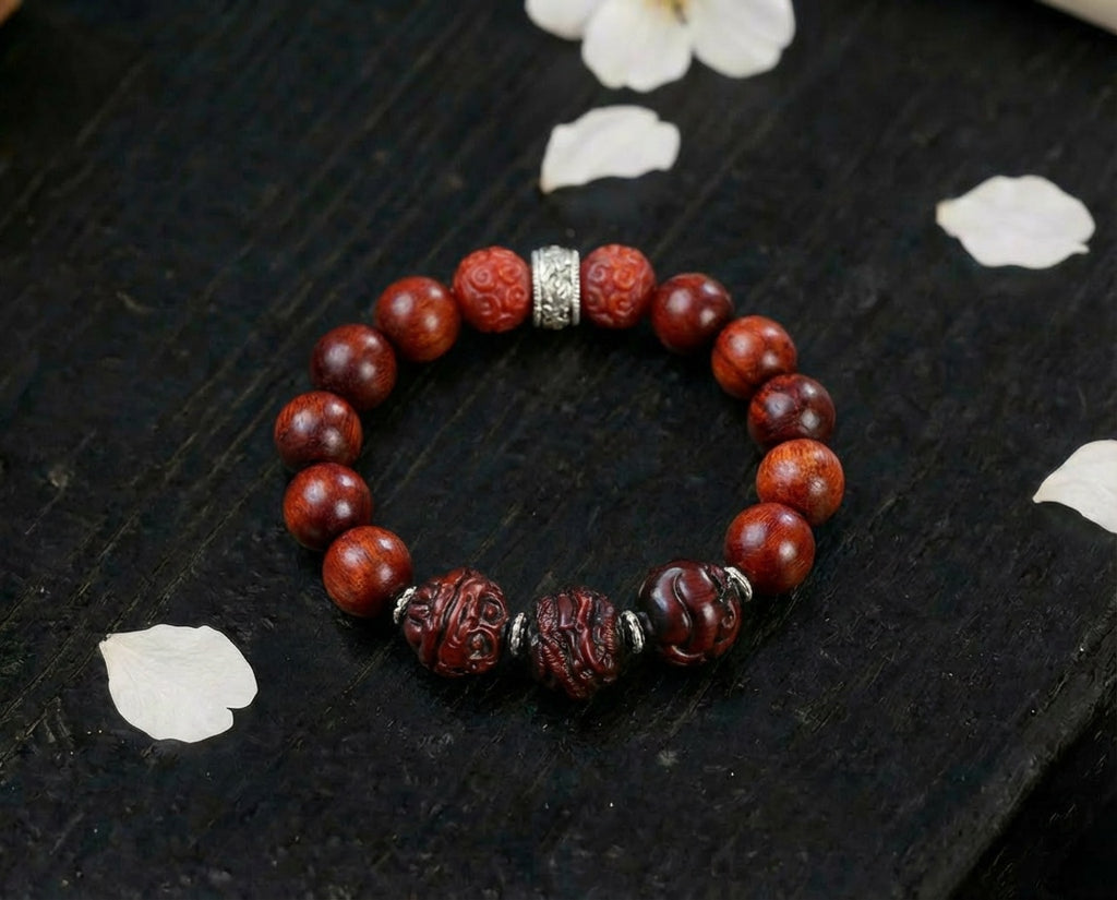 Sandalwood and Cinnabar Bracelet | Crimson Relic