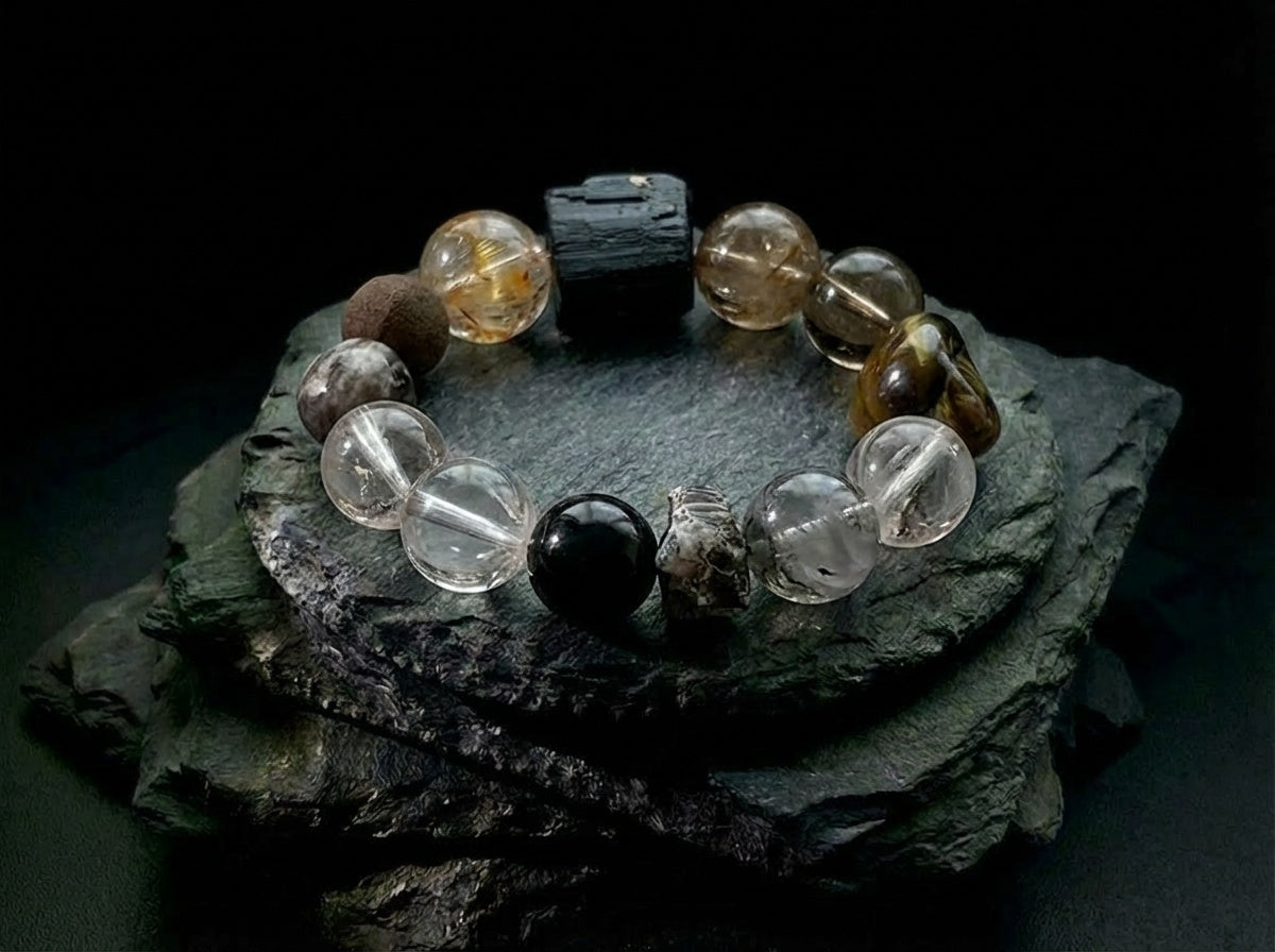 Faceted Black Tourmaline and Clear Quartz Bracelet | Stonebound Drift