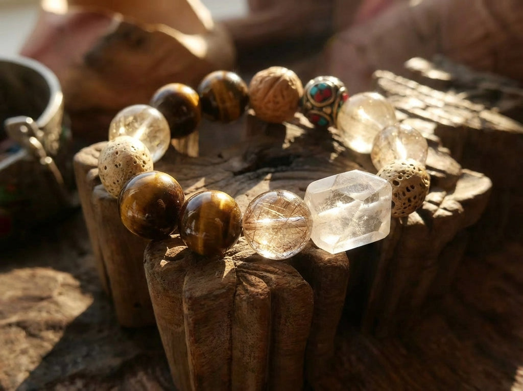 Handmade Tiger's Eye and Clear Quartz Bracelet | Nomad Relic