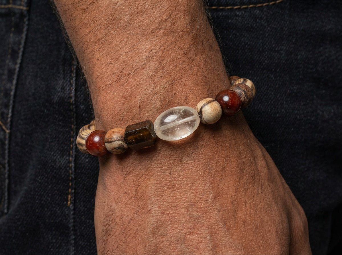 Faceted Clear Quartz and Jasper Bracelet | Strata Path