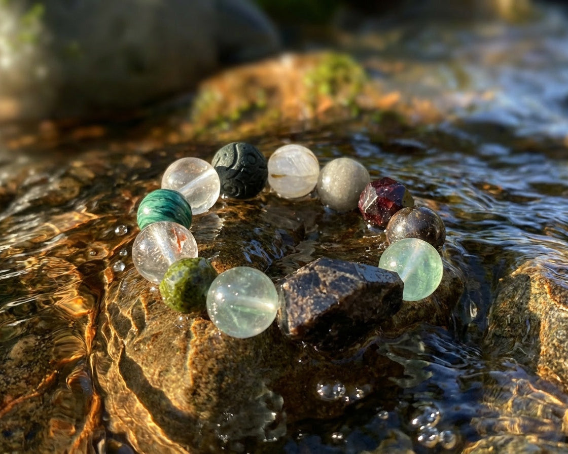 Green Fluorite and Clear Quartz Bracelet | Layered Intervals