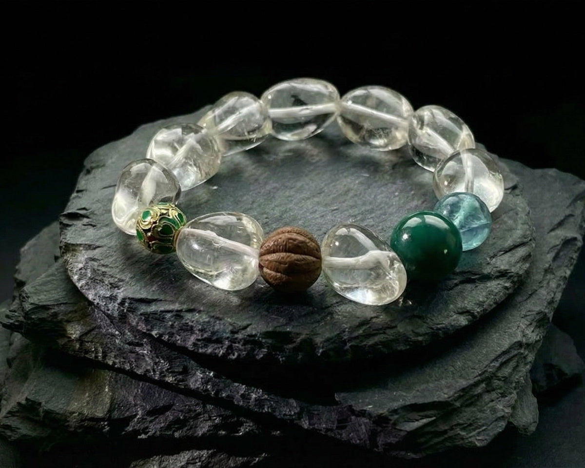 Handmade Clear Quartz Bracelet | Green Pulse