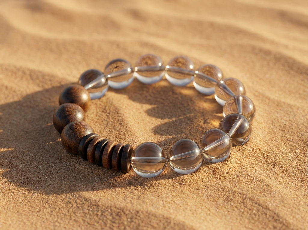 Beaded Clear Quartz and Wood Bracelet | Strata Stillness
