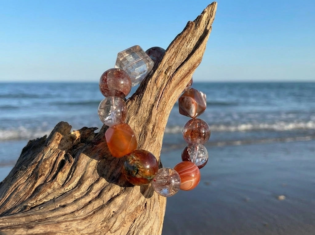 Red Agate and Clear Quartz Bracelet | Ember Strata