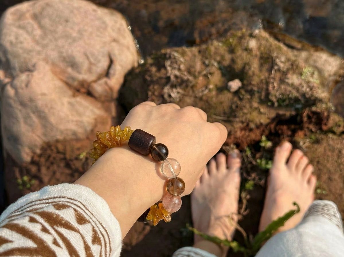Handmade Citrine and Clear Quartz Bracelet | Golden Drift