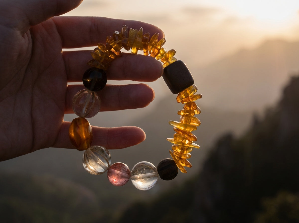 Handmade Citrine and Clear Quartz Bracelet | Golden Drift