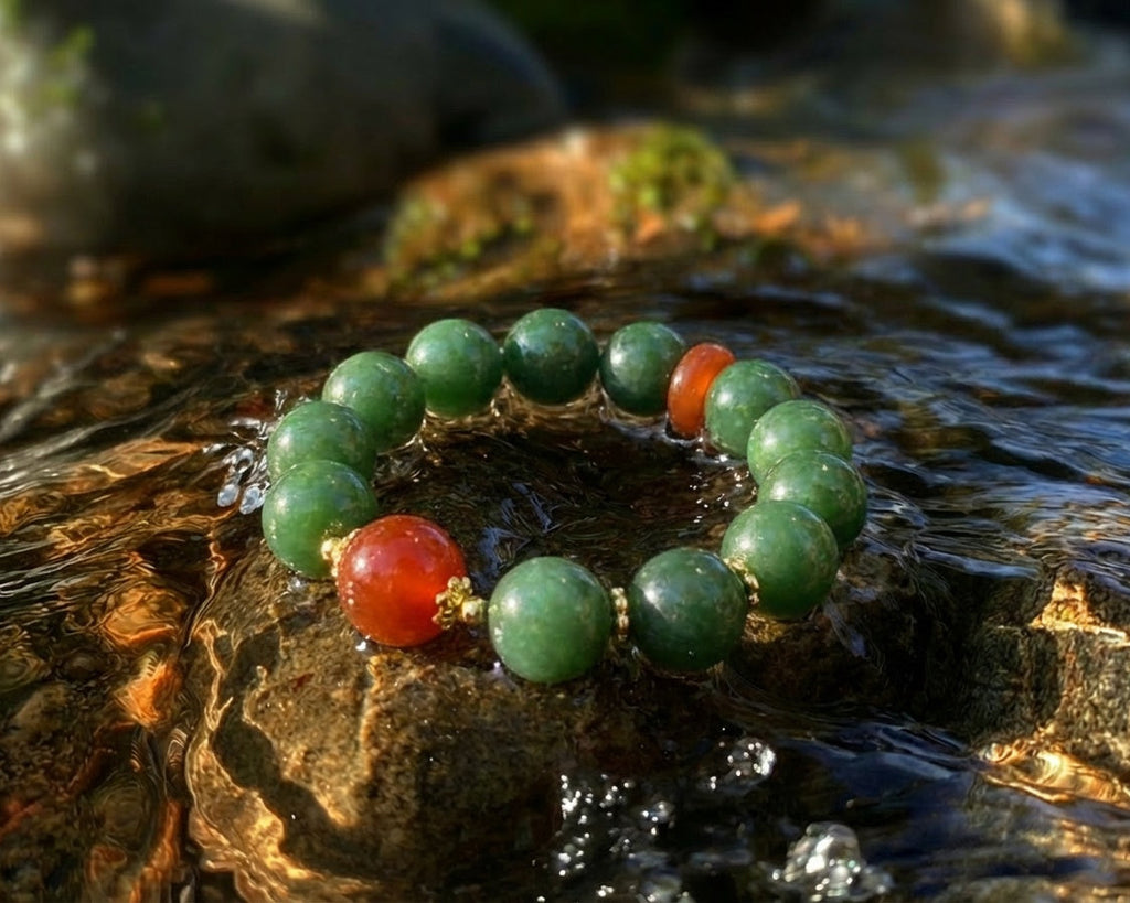 Jade and Cinnabar Bracelet | Green Talisman