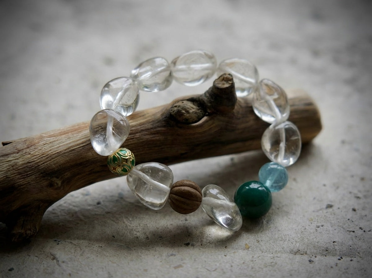 Handmade Clear Quartz Bracelet | Green Pulse