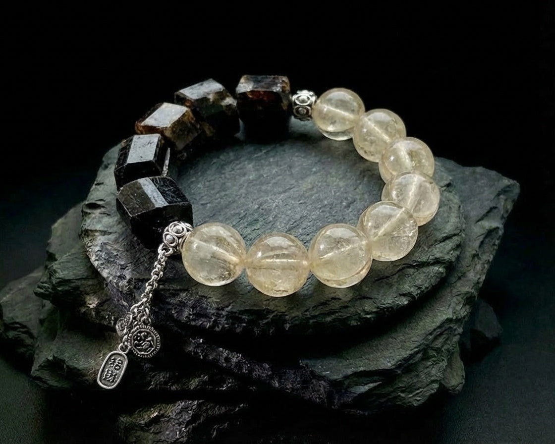 Faceted Citrine and Black Tourmaline Bracelet | Golden Divide
