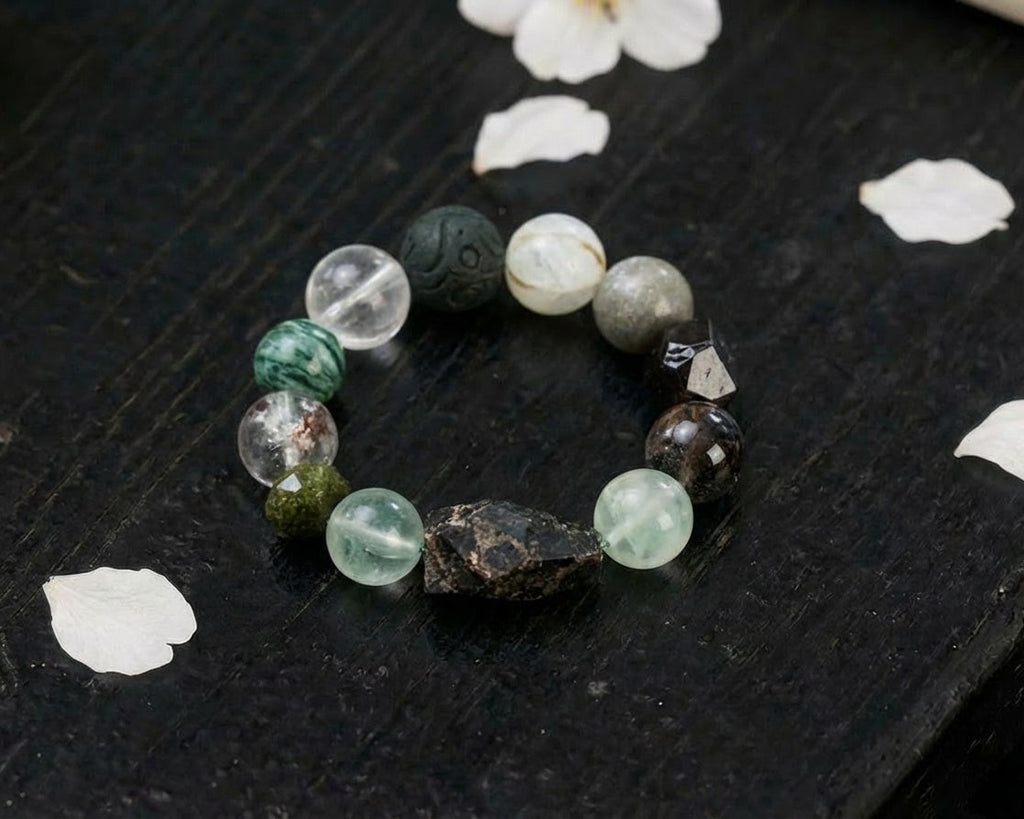 Green Fluorite and Clear Quartz Bracelet | Layered Intervals