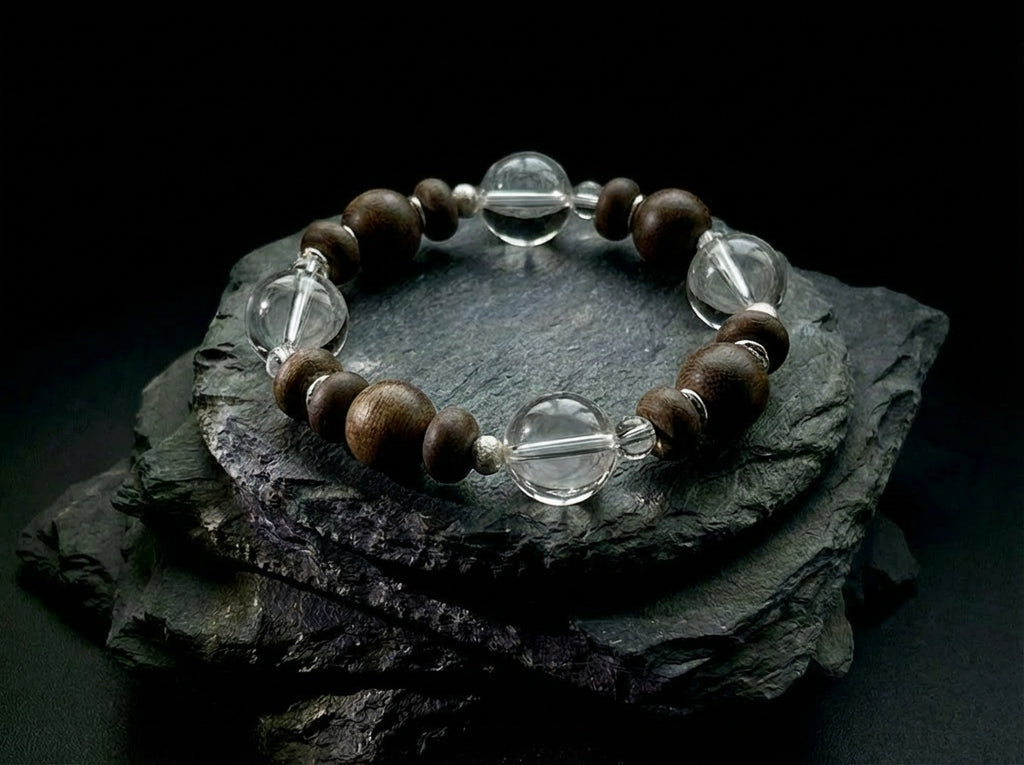 Handmade Wood and Clear Quartz Bracelet | Quiet Grain