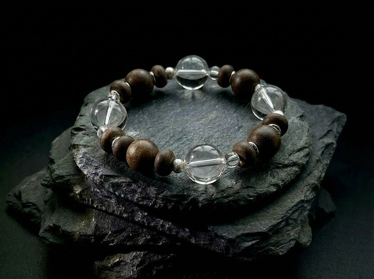 Handmade Wood and Clear Quartz Bracelet | Quiet Grain