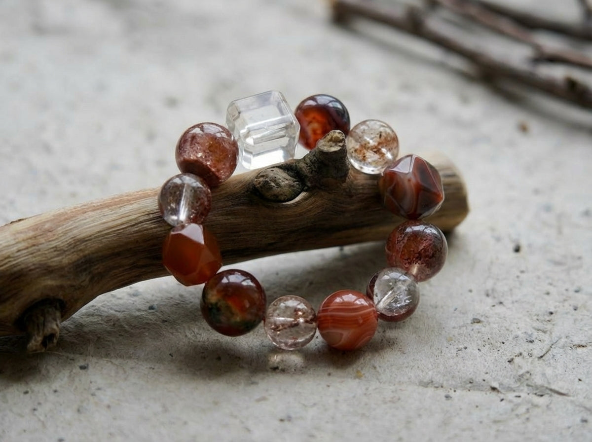 Red Agate and Clear Quartz Bracelet | Ember Strata